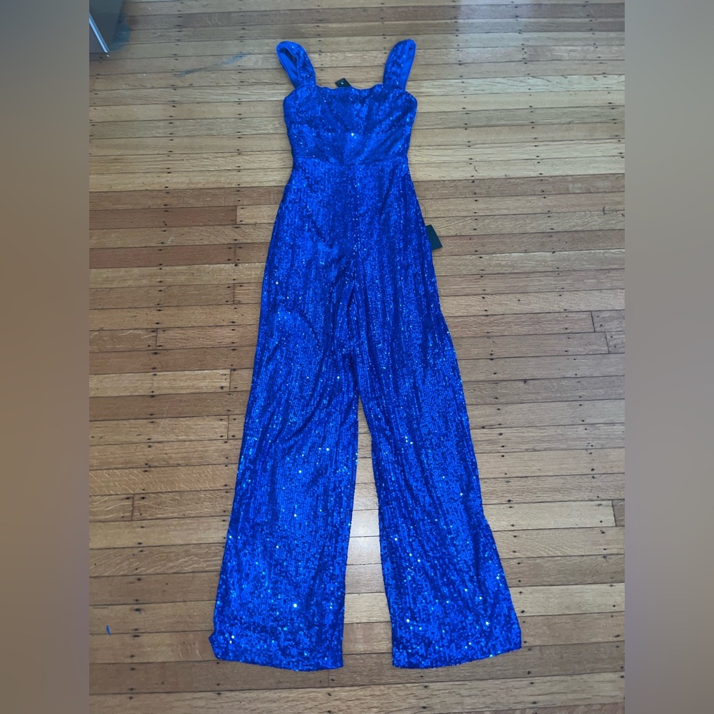 Lulu's Electric Blue Sequin Jumpsuit - Picture 4 of 7